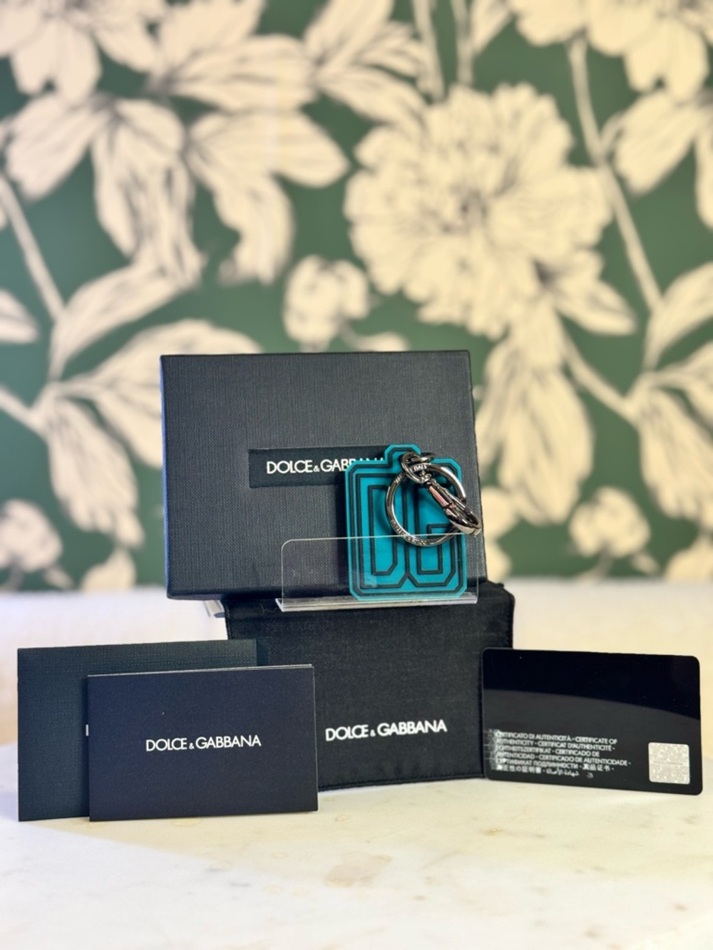Dolce & Gabbana Teal Logo Keychain NIB